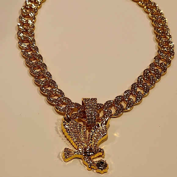 Gold color Hip Hop Eagle Pendant Cuban Chain Necklace, Suitable For Both Men's - Picture 7 of 10
